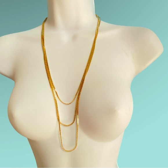 1928 Jewelry Co Gold Tone Triple Strand Chain Necklace - Picture 5 of 6